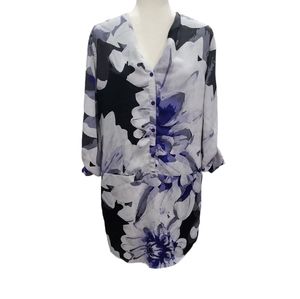 Joe for JCpenny silky floral fully lined adjustable long sleeve dress SP tunic